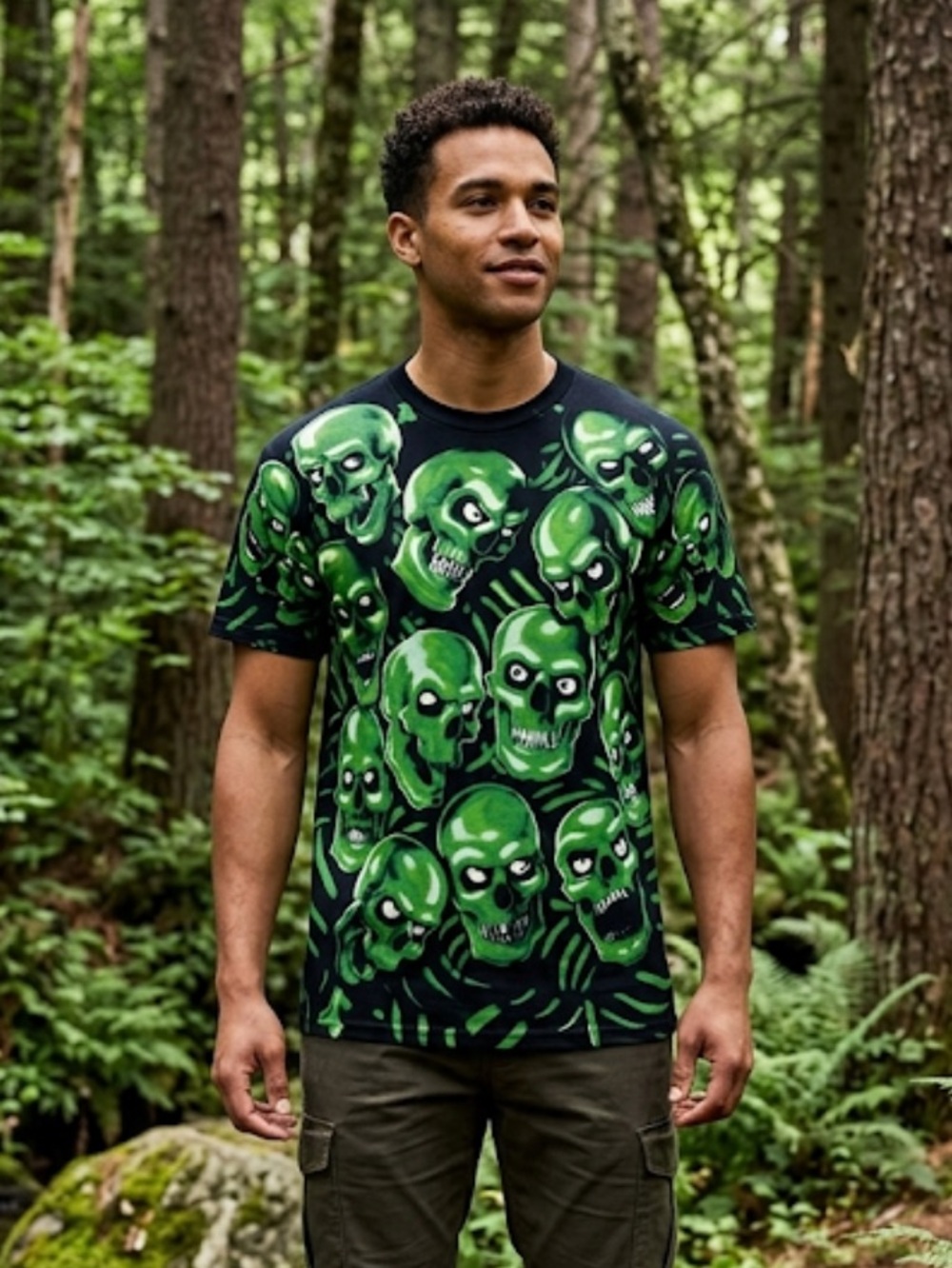 Liquid blue green skulls, AOP shirt misprint